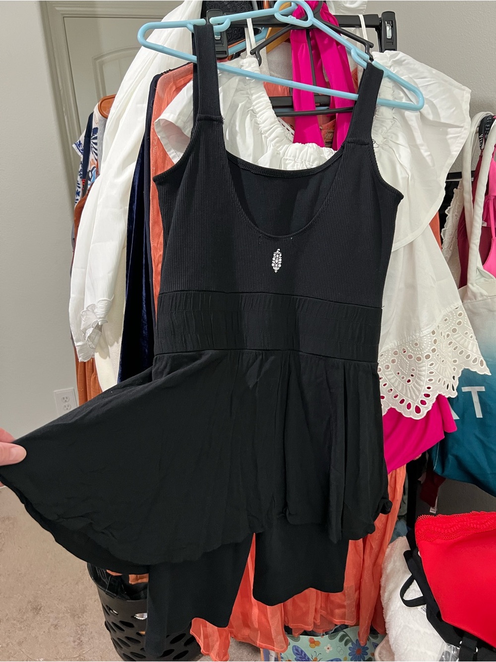FP Movement by Free People Black Ribbed Tank Romper